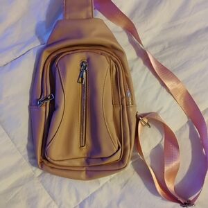 Peach Crossbody Bag with Zipper Pockets